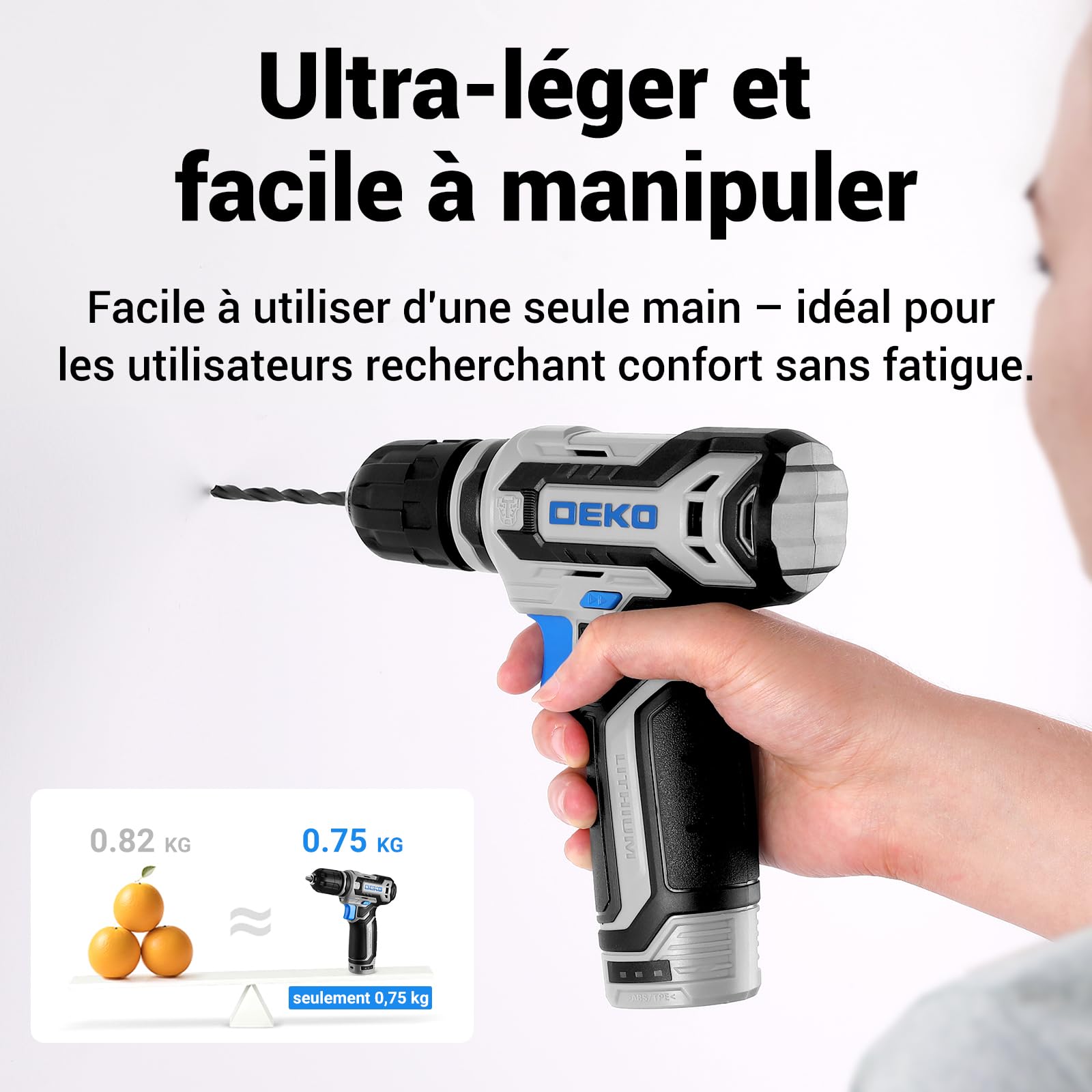DEKOPRO TOOL KIT 238 pièces caisse à outils avec visseuse 12 V bleue