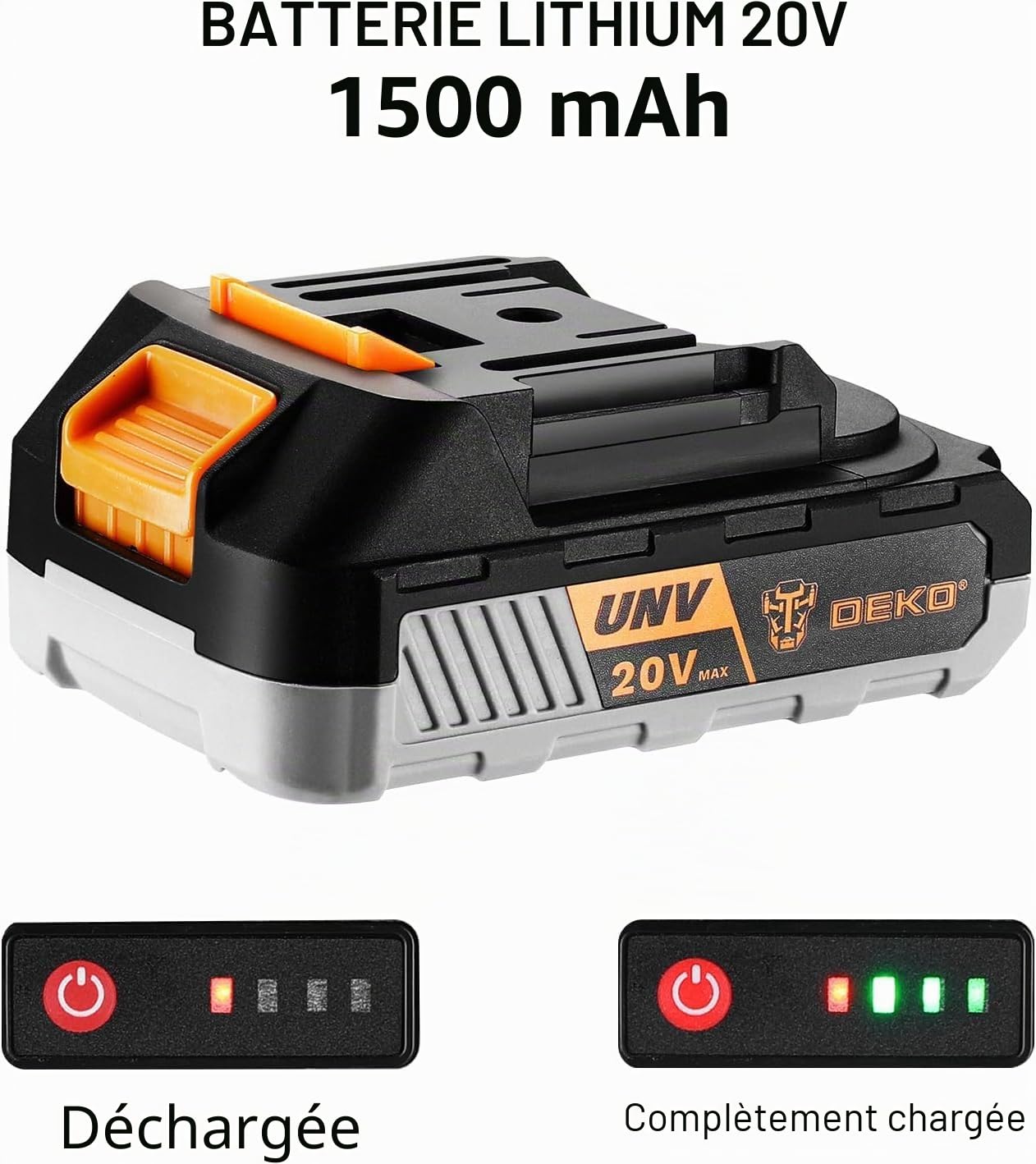 DEKOPRO POWER TOOLS Perceuse visseuse sans fil 20 V grise 1,5 Ah