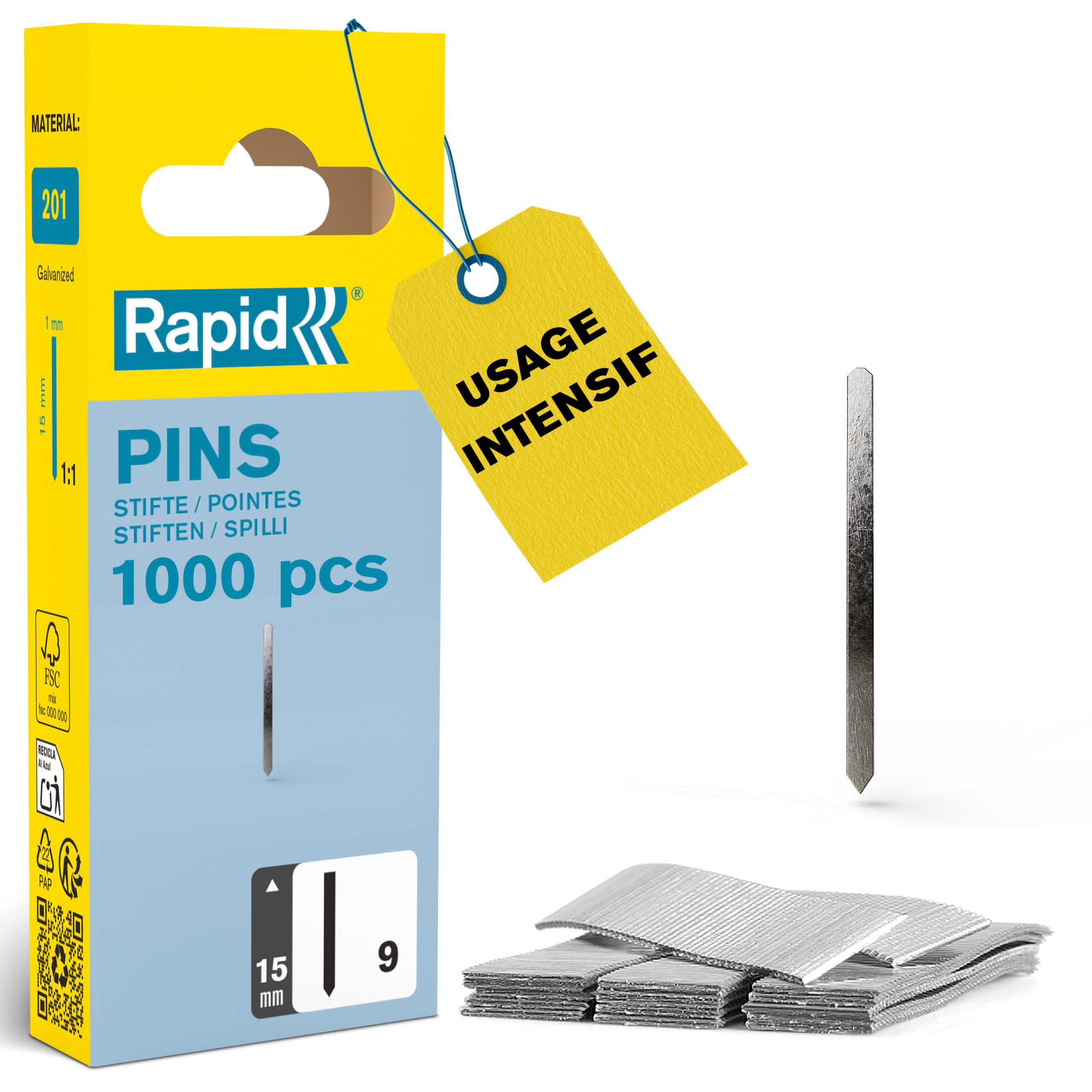 Rapid’os 16 Clouage pointes n°9 15 mm, 1000 pièces galvanisées