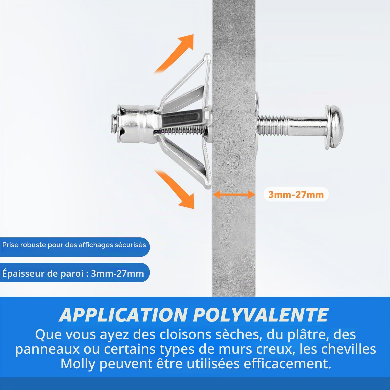 AKKTOL Hollow Wall Anchor Setting Tools pince à chevilles Molly bleue 40 pièces
