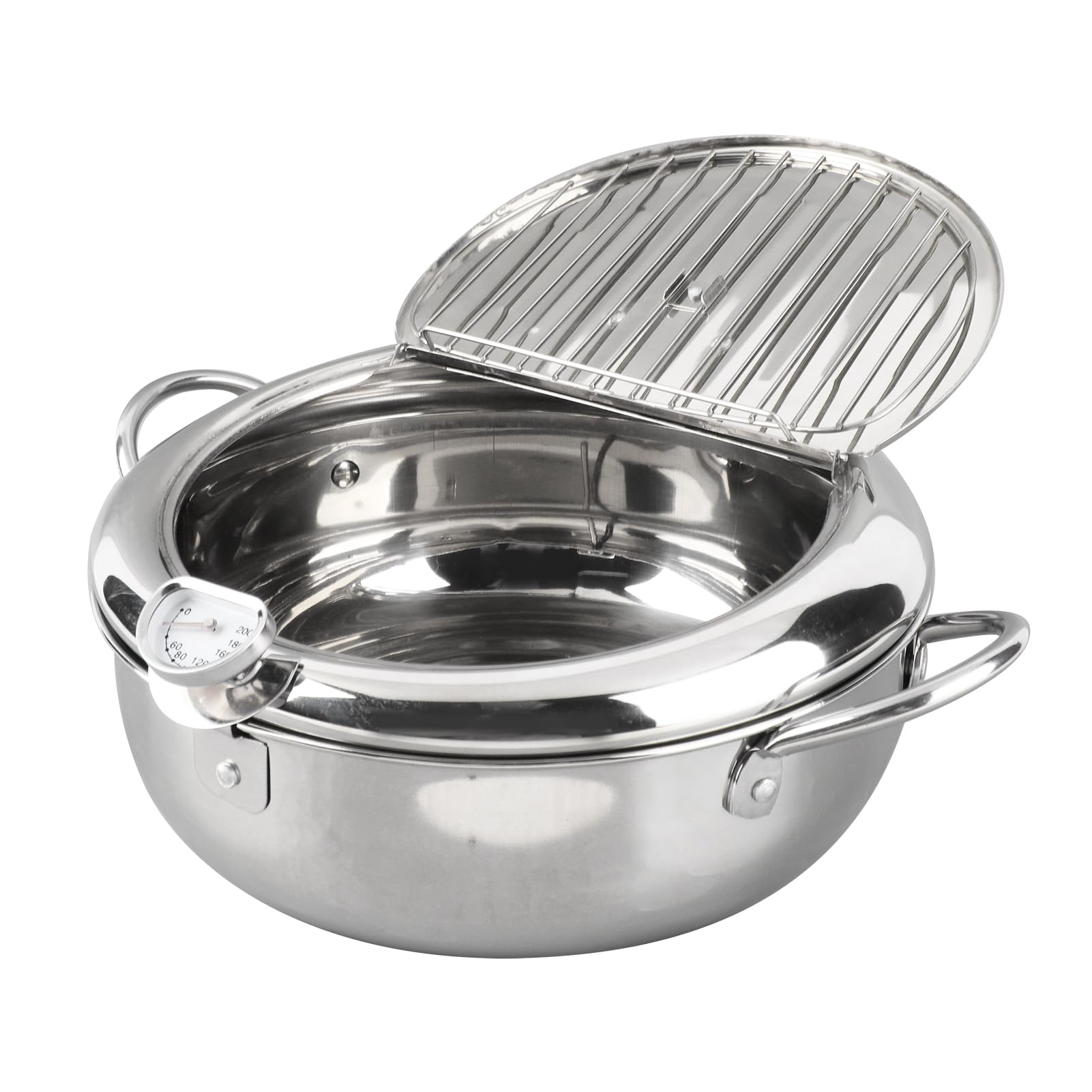 Omabeta Kitchen Utensils & Cooking Tools mini friteuse japonaise avec thermomètre 20 cm inox