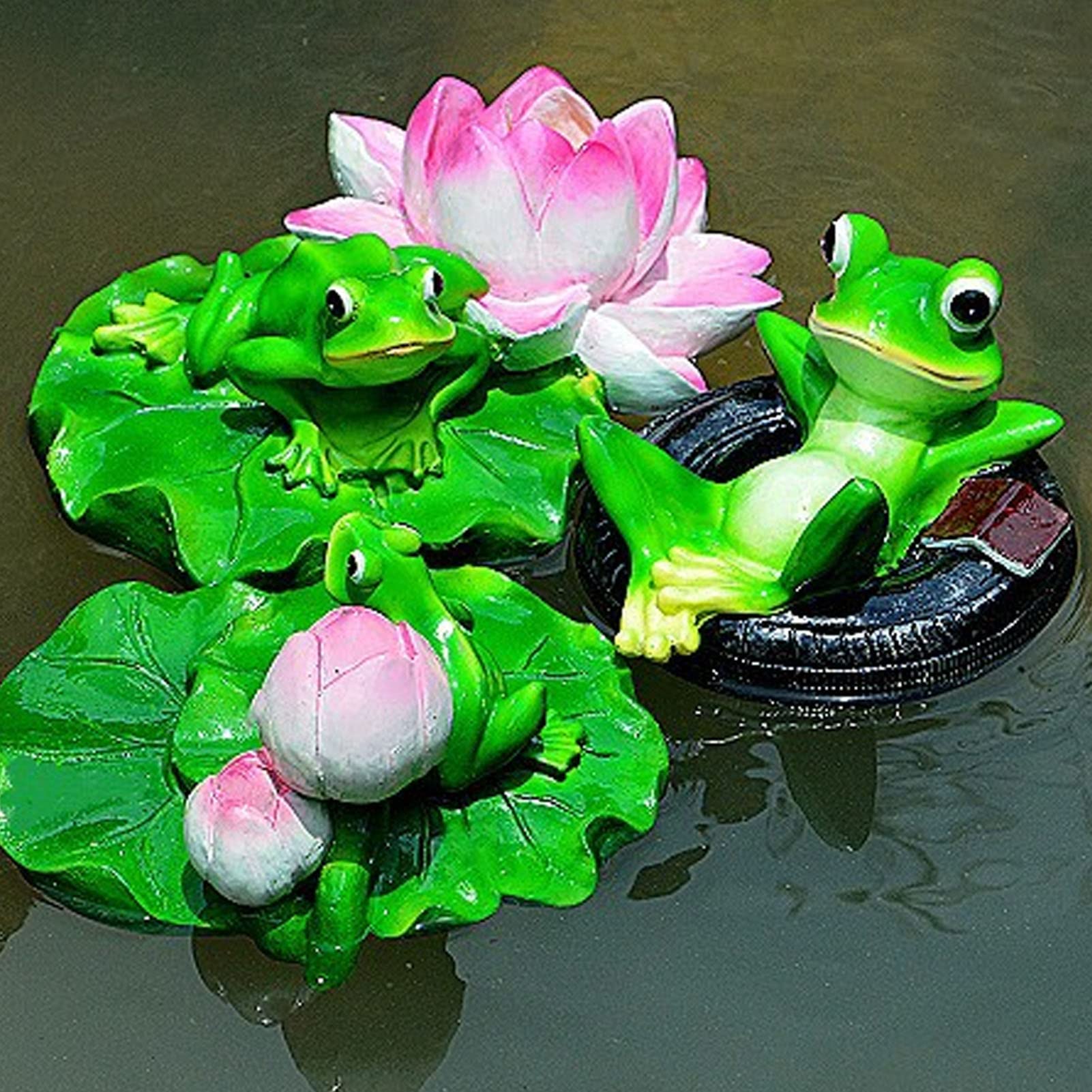 Omabeta Décoration d’étang grenouille flottante allongée sur un pneu en résine
