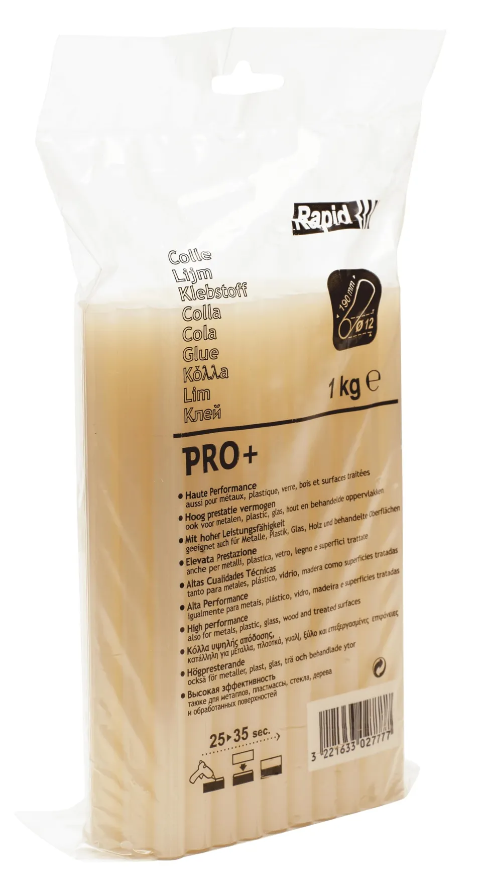 Rapid’os 16 Collage PRO+ bâtons de colle jaune 12 mm 1 kg imperméables