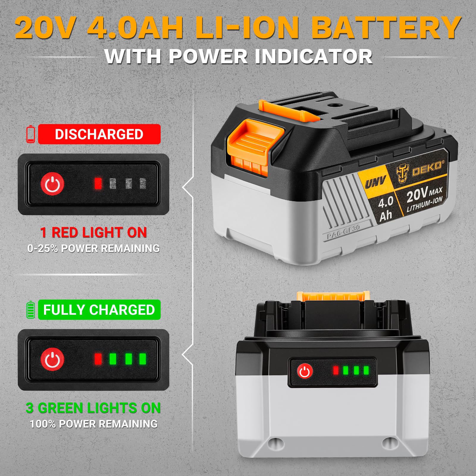 DEKOPRO POWER TOOLS batterie de remplacement 20V batterie lithium-ion