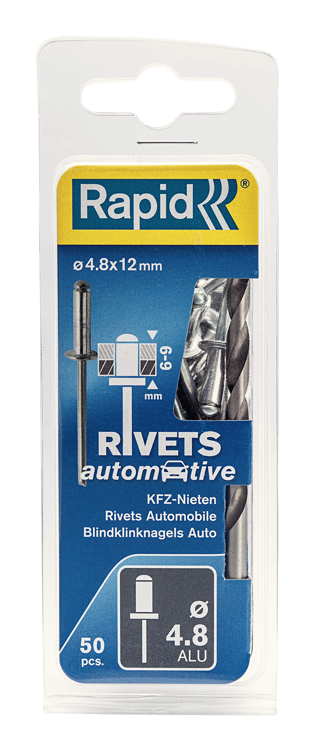 Rapid Rivetage Automobile 5000405 rivets 4 × 12 mm, 50 pièces, aluminium