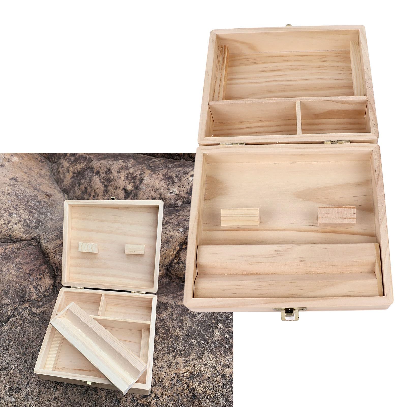 Omabeta Home Décor & Bathroom Décor Boîte de rangement en pin 4 compartiments avec serrure