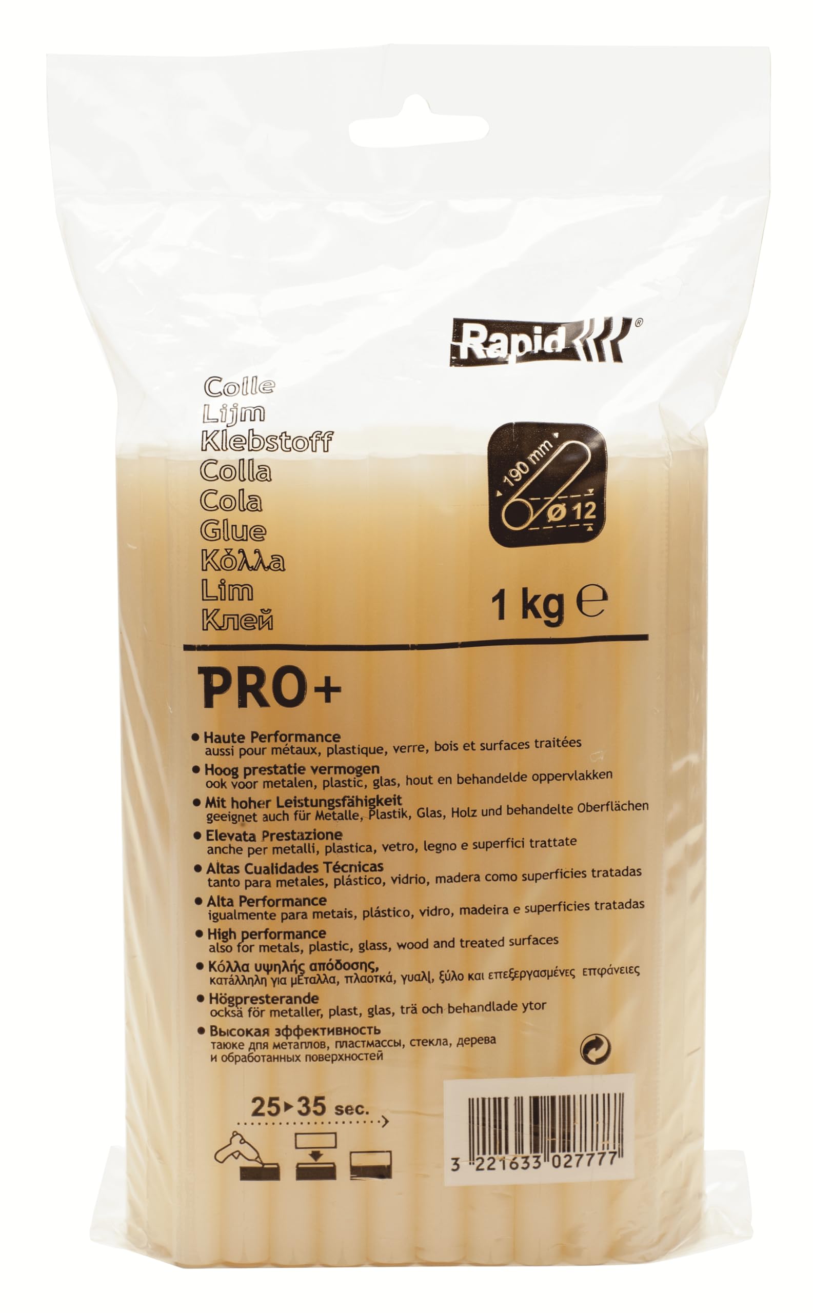 Rapid’os 16 Collage PRO+ bâtons de colle jaune 12 mm 1 kg imperméables
