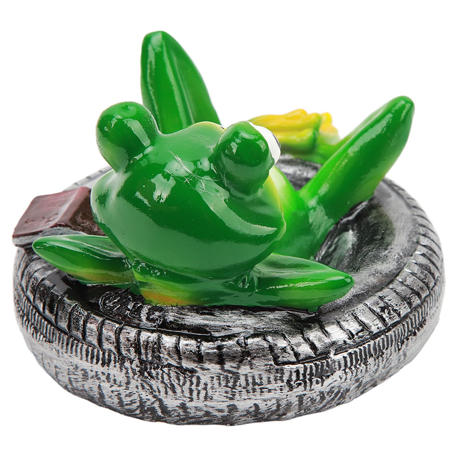 Omabeta Décoration d’étang grenouille flottante allongée sur un pneu en résine