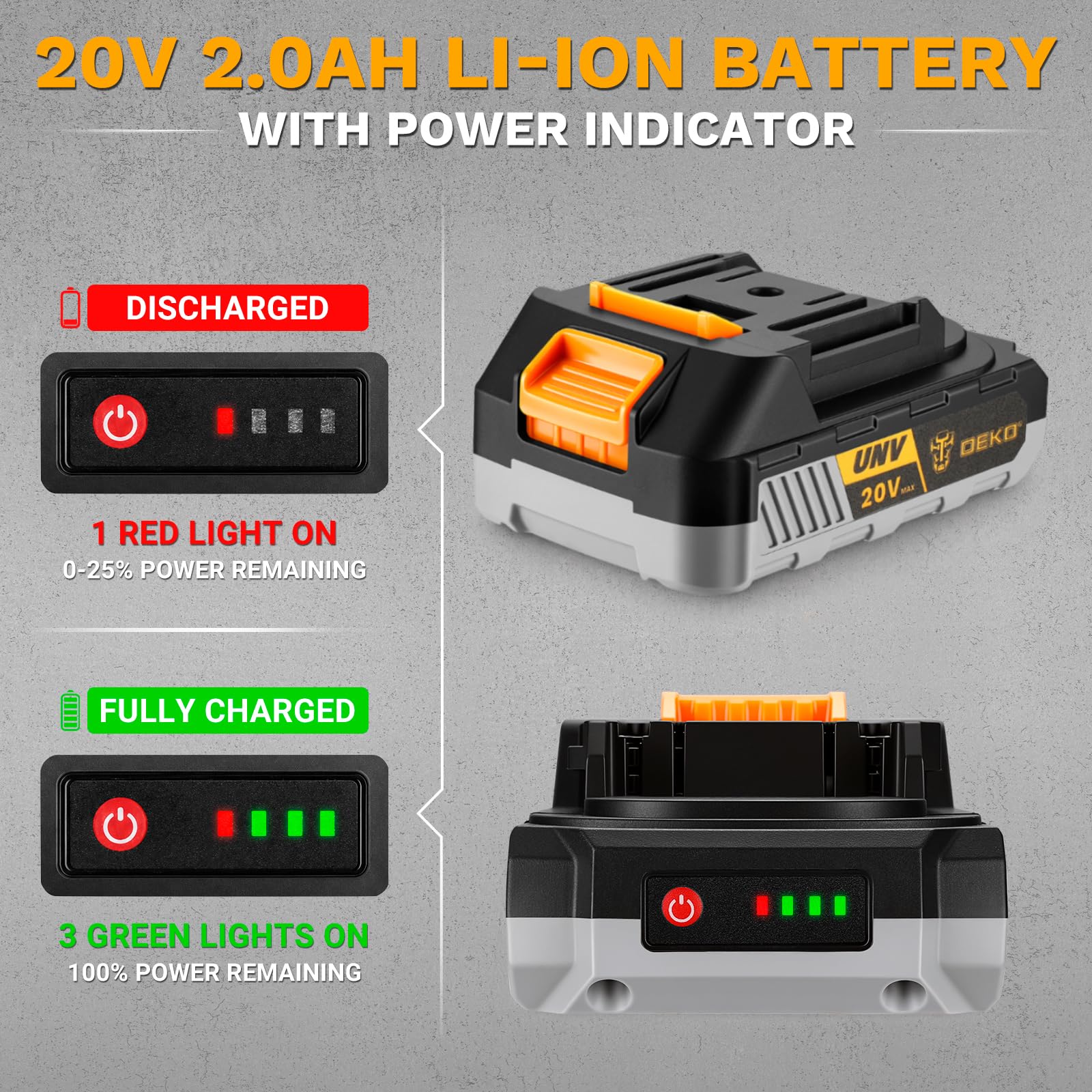DEKOPRO POWER TOOLS batterie lithium-ion 20 V 2 000 mAh pour outils sans fil