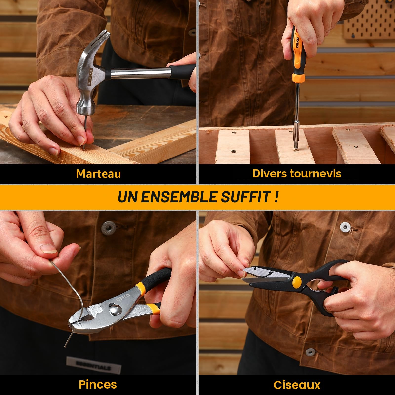 DEKOPRO TOOL KIT boîte à outils 62 pièces, jaune