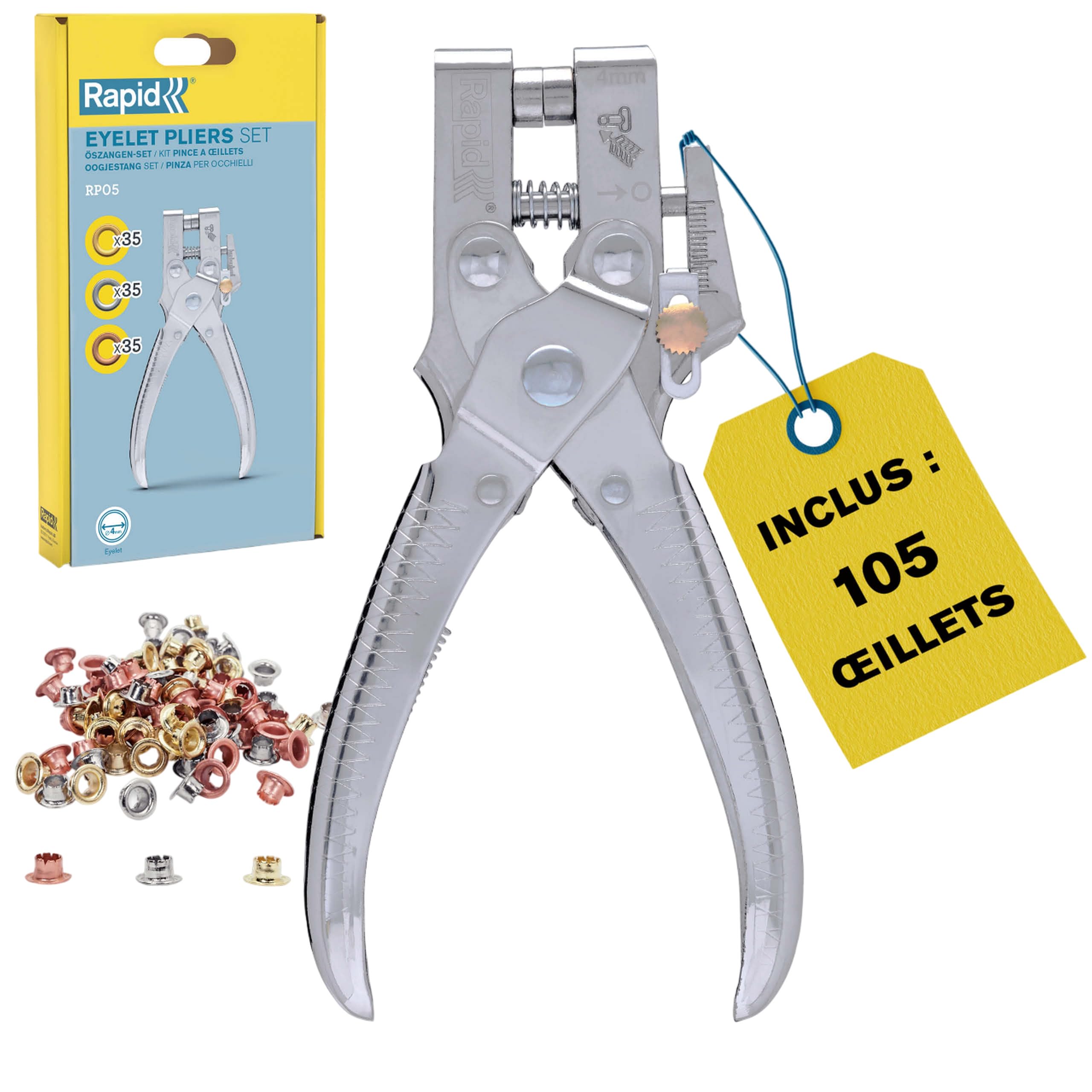 Rapid’os 16 Rivetage RP05 pince à œillets 4 mm avec 100 œillets
