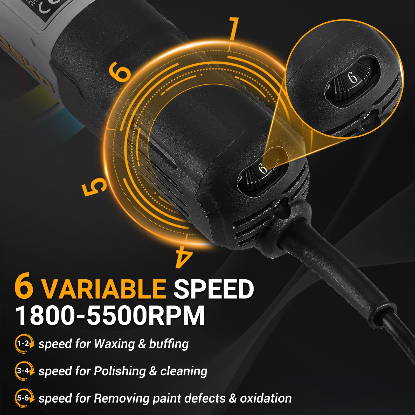 DEKOPRO POWER TOOLS polisseuse orbitale 800 W 150 mm double action 6 vitesses