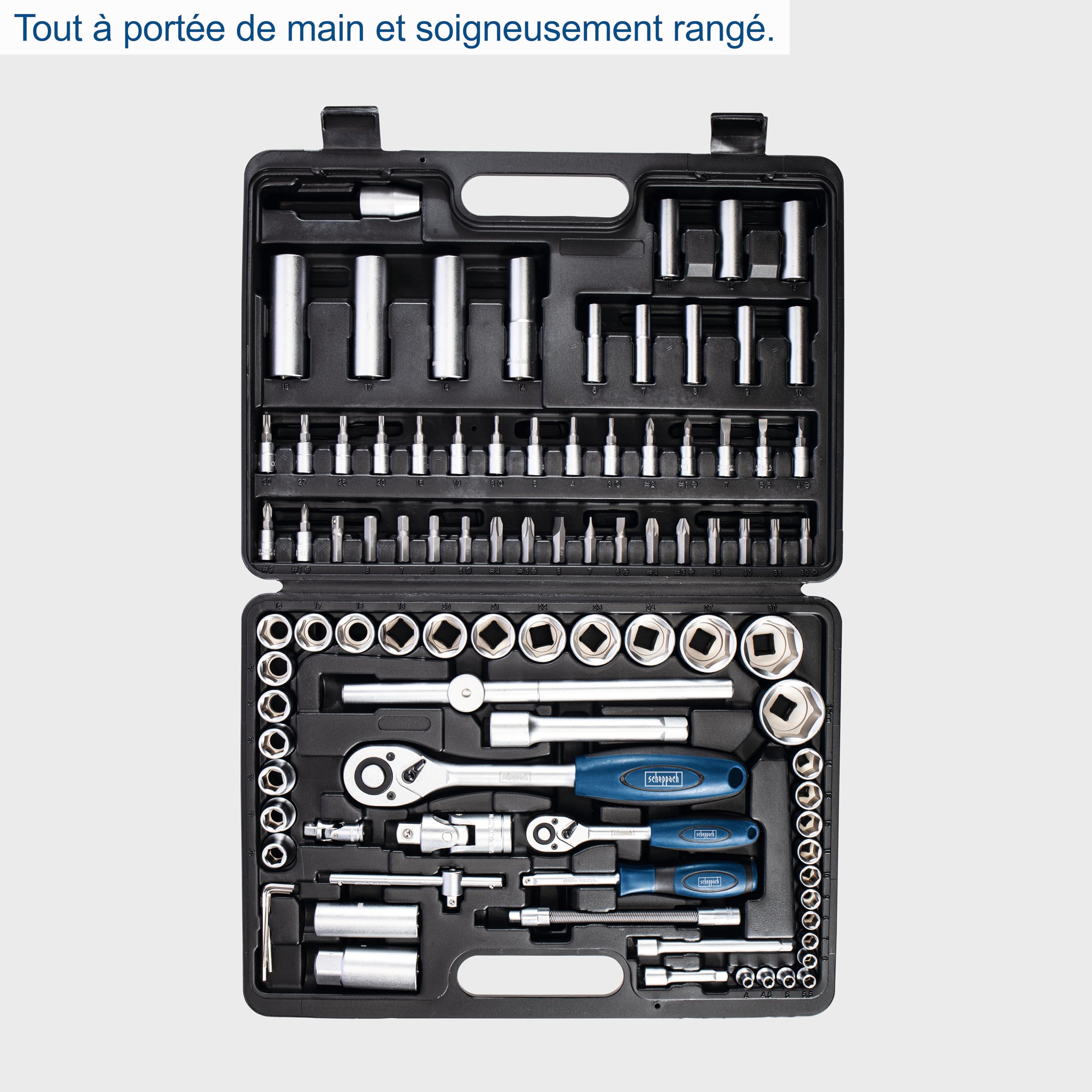 Scheppach ST Series TB94 mallette à outils 94 pièces en acier chrome-vanadium