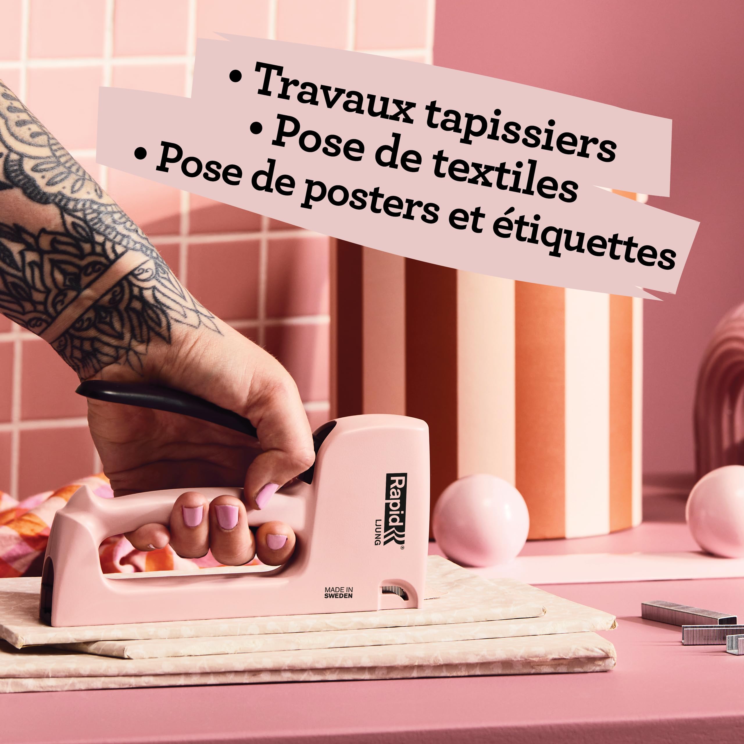 Rapid’os 16 Agrafage R53 Ljung agrafeuse tapissier rose, agrafes 4–10 mm