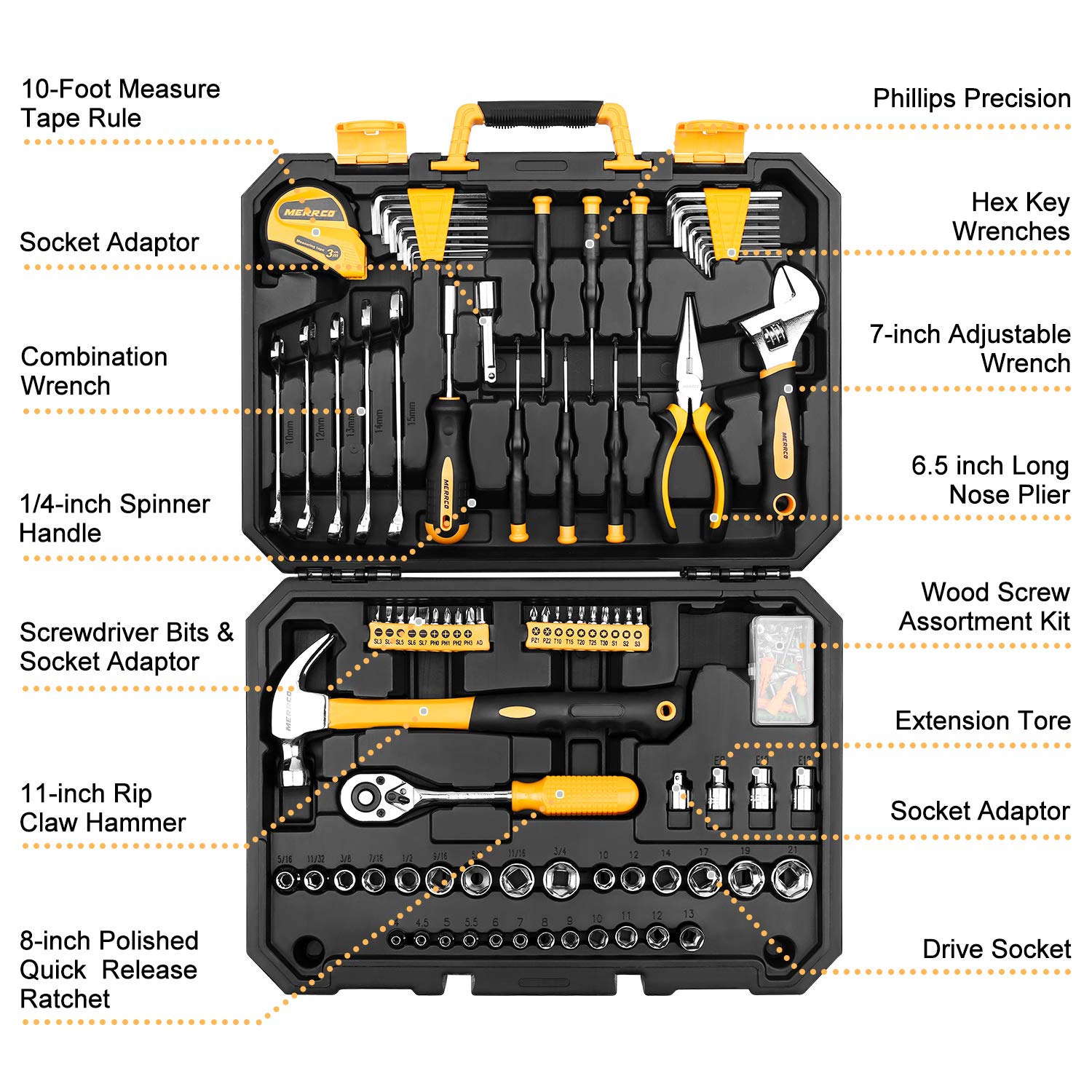 DEKOPRO TOOL KIT coffret à outils 128 pièces pour bricolage avec douilles