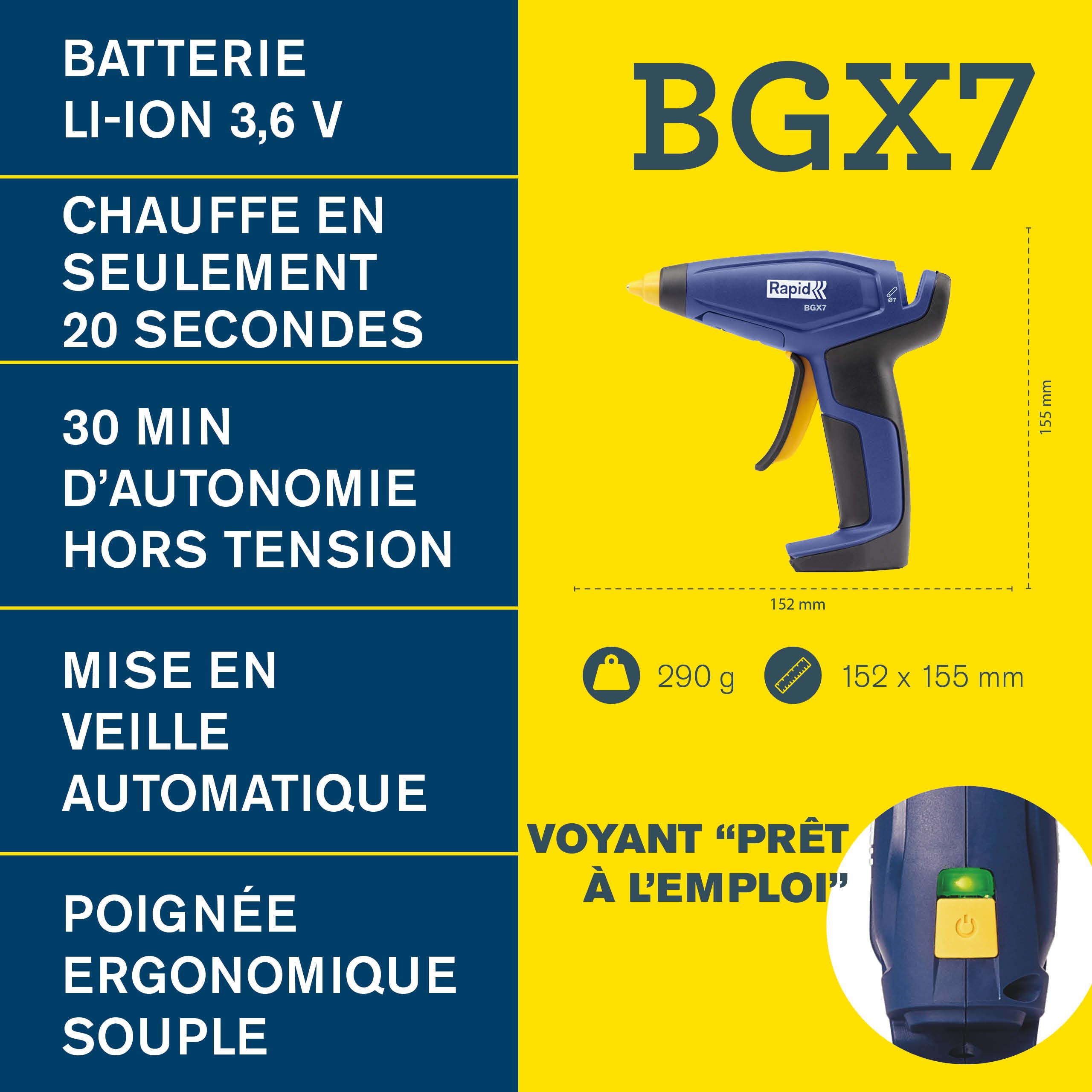 Rapid’os 16 Collage BGX7 pistolet à colle sans fil 7 mm Blister, boîte FSC