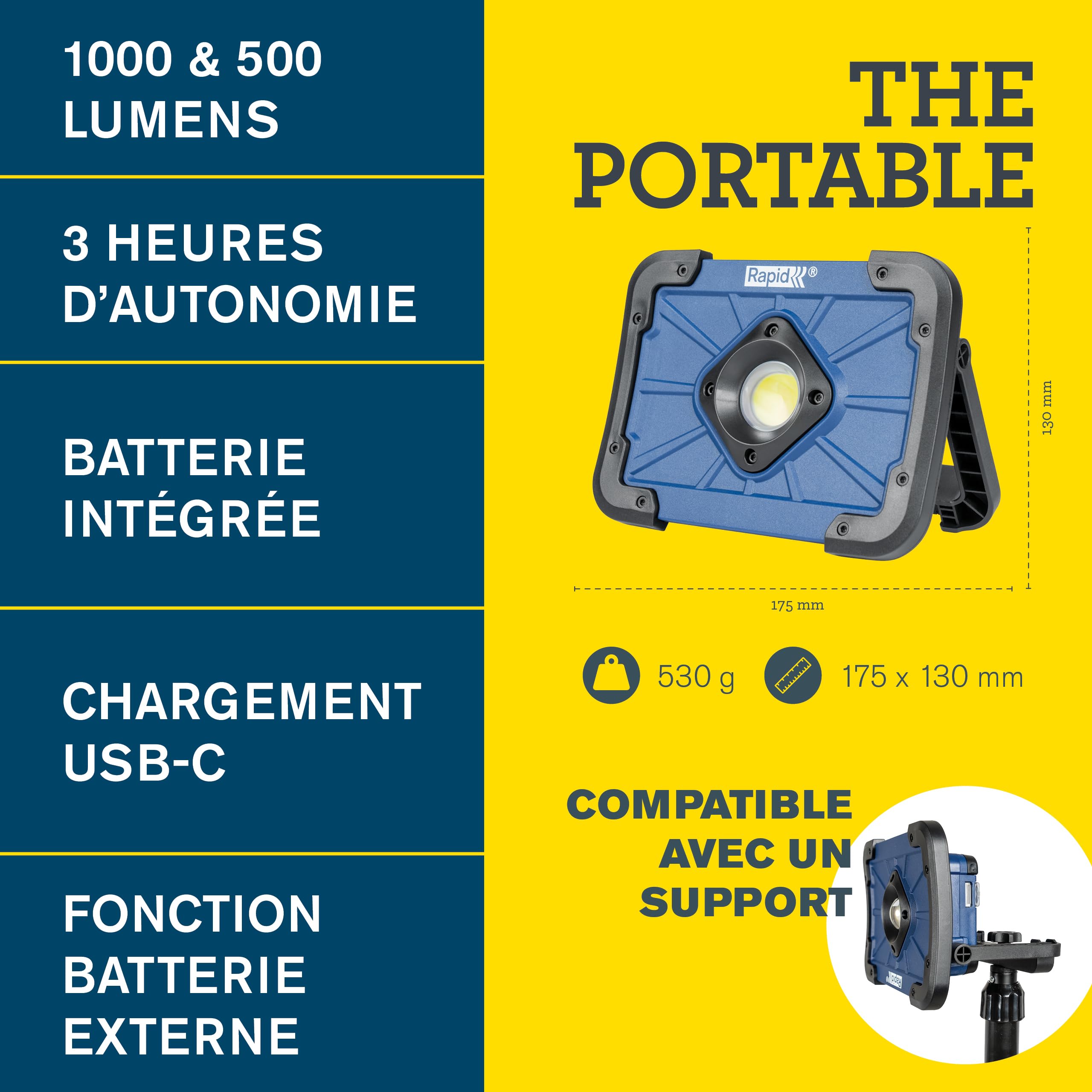 Rapid’os 16 Lampes de Chantier The Portable lampe LED rechargeable 1000 lumens