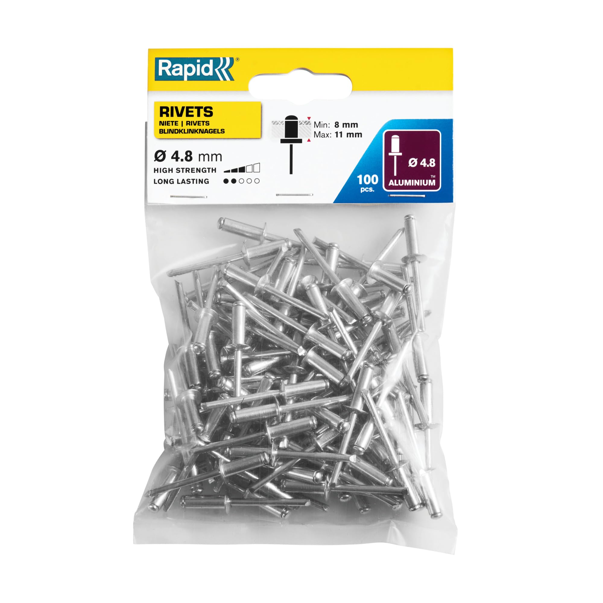 Rapid Rivetage Standard 5000378 rivets 4 × 8 mm, 100 pièces, aluminium