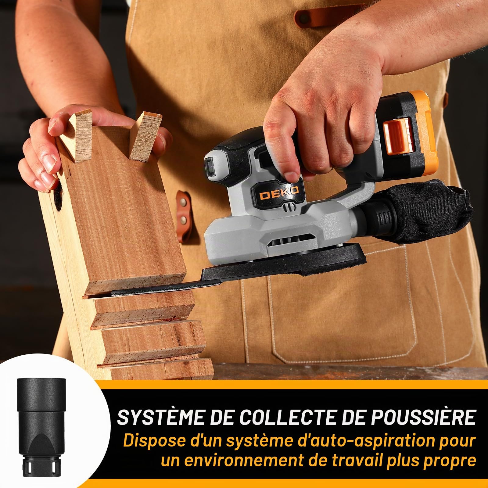 DEKOPRO POWER TOOLS ponceuse delta sans fil 20 V 13000 tr/min avec dépoussiéreur