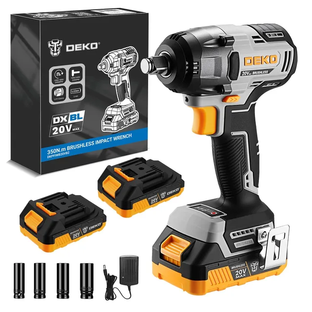 DEKOPRO POWER TOOLS clé à choc sans fil 350 N·m, 2 batteries 2 Ah