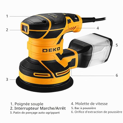 DEKOPRO POWER TOOLS ponceuse excentrique 300 W 125 mm avec bac à poussière