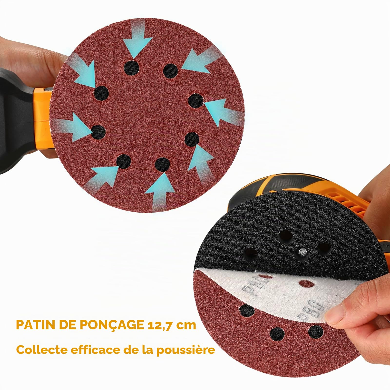 DEKOPRO POWER TOOLS ponceuse excentrique 300 W 125 mm avec bac à poussière