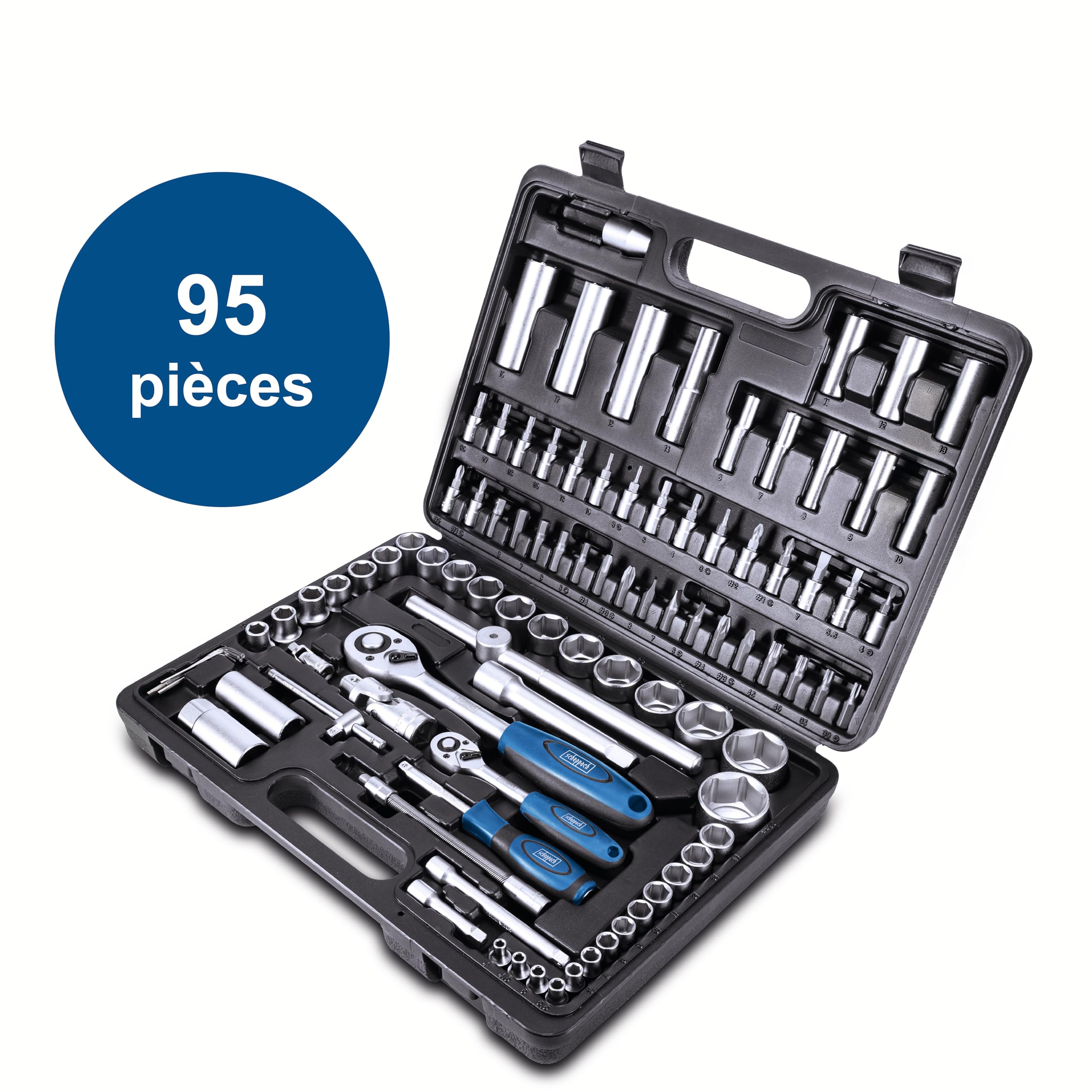 Scheppach ST Series TB94 mallette à outils 94 pièces en acier chrome-vanadium