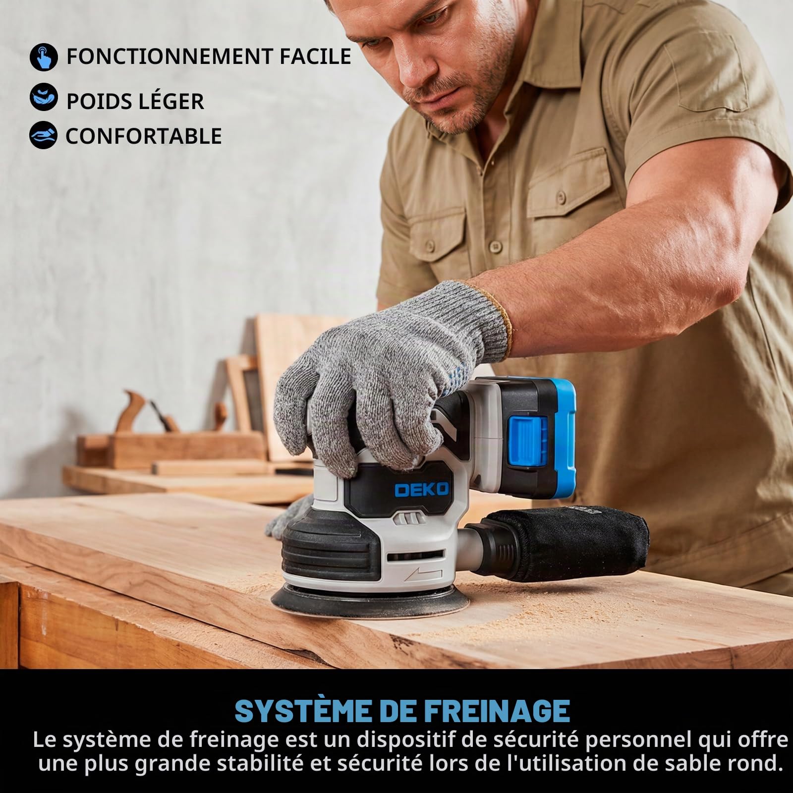 DEKOPRO POWER TOOLS ponceuse excentrique 20 V 125 mm bleue