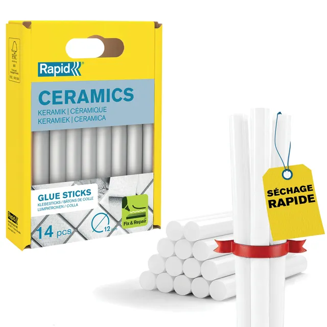 Rapid’os 16 Collage bâtons de colle céramique Ø12 × 94 mm, 14 pièces