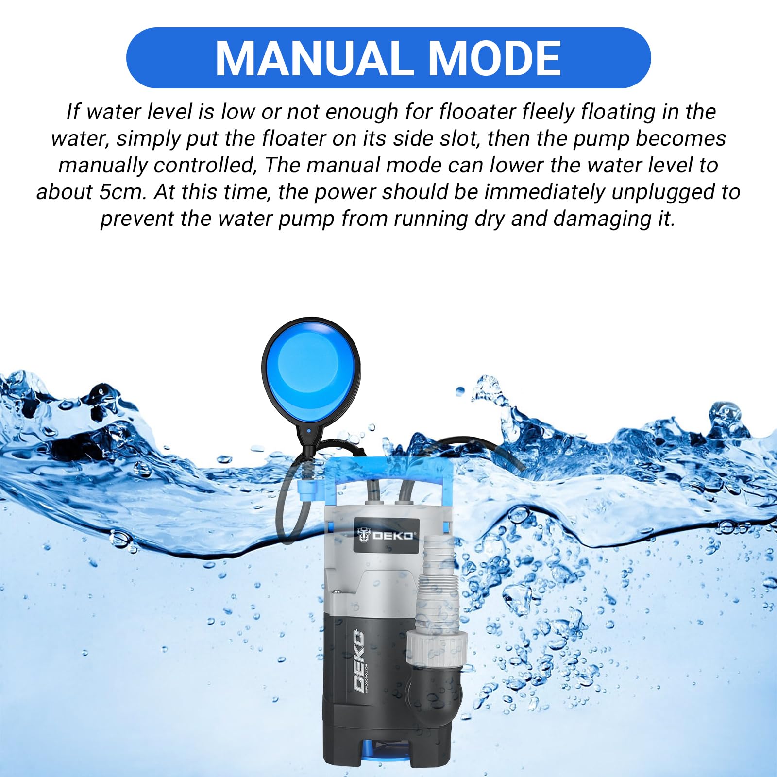 DEKOPRO SUMP PUMP pompe submersible 400 W, 8 000 l/h avec flotteur