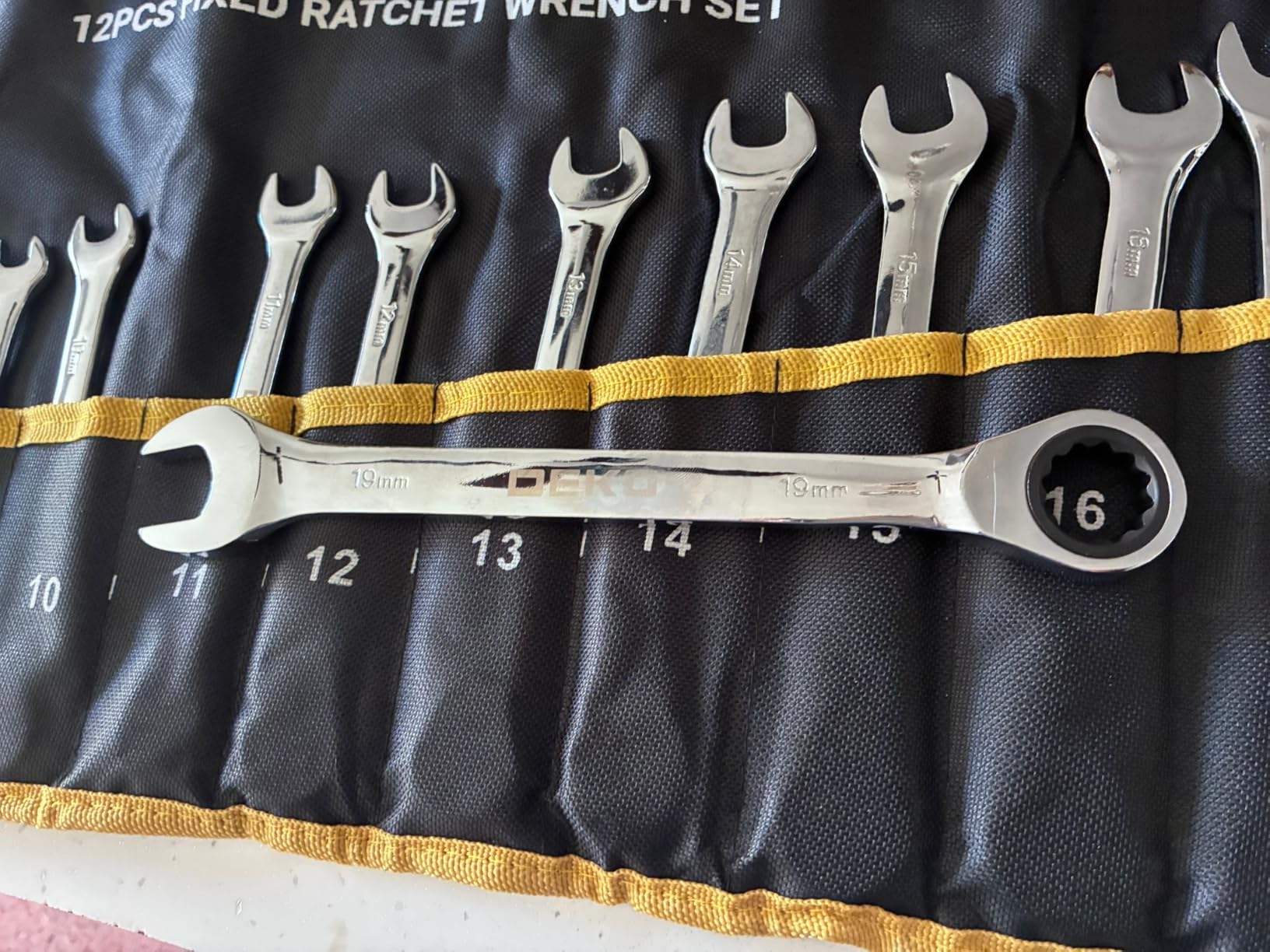DEKOPRO SOCKET SET jeu de clés plates à cliquet 72 dents 12 pièces argent fixe