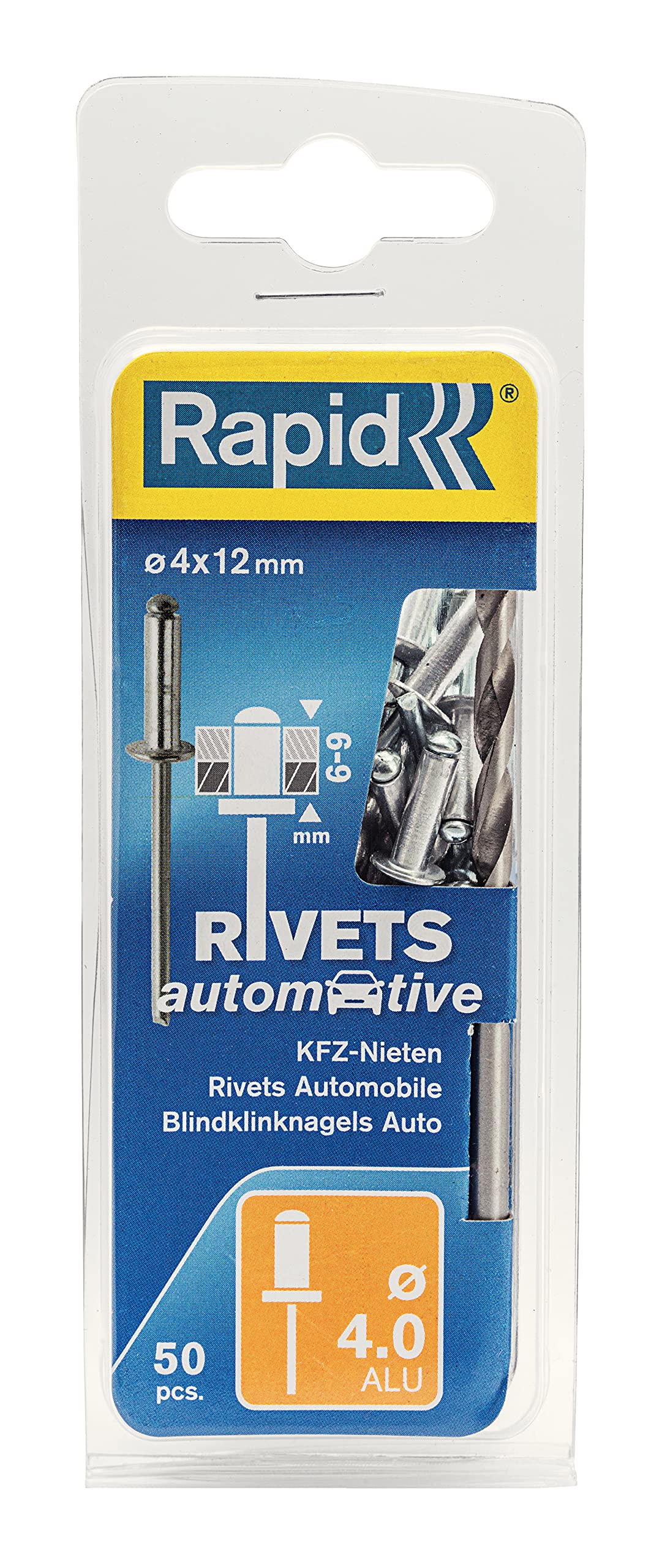 Rapid Rivetage Automobile 5000405 rivets 4 × 12 mm, 50 pièces, aluminium