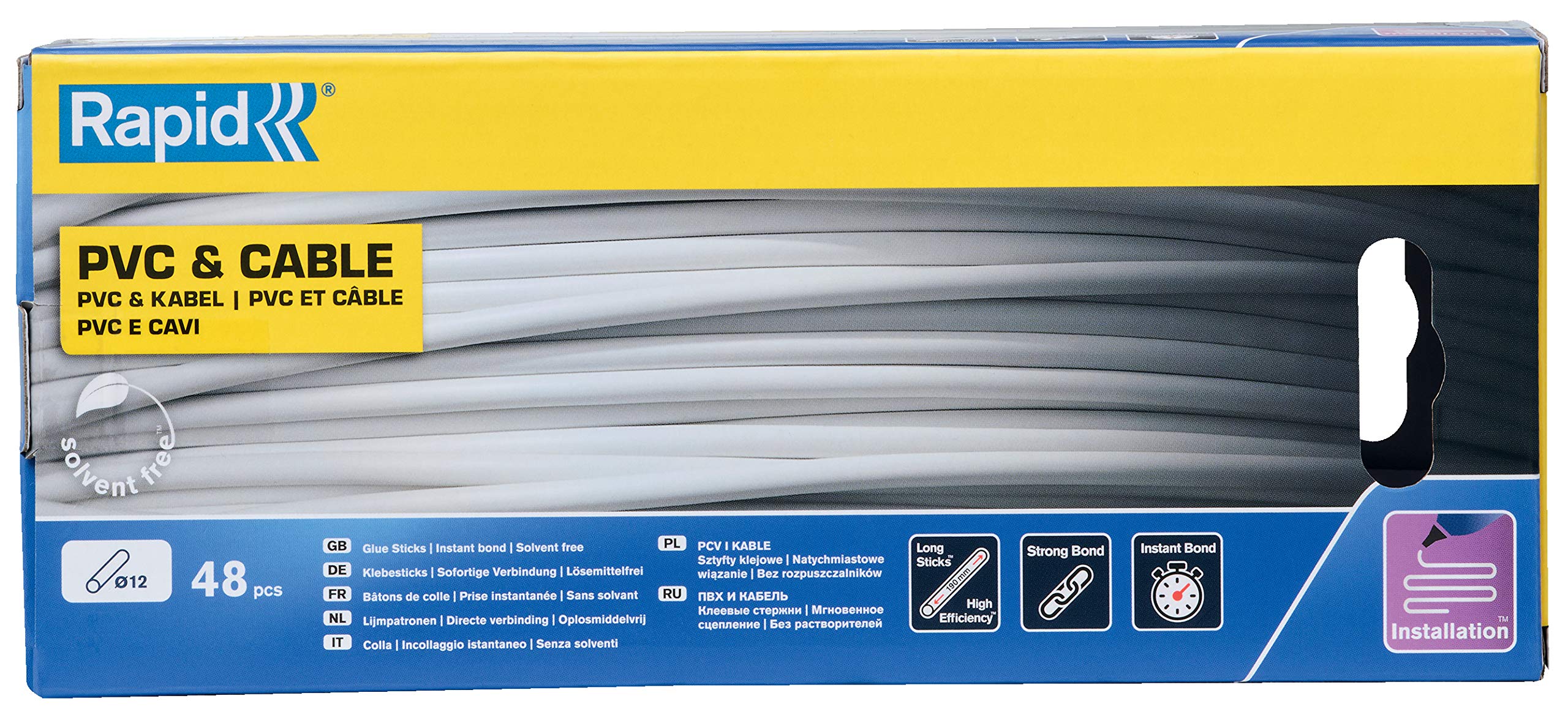 Rapid’os 16 Collage bâtons de colle PVC et câbles Ø12 mm 48 pièces transparents