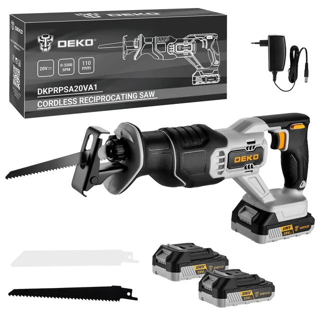 DEKOPRO POWER TOOLS scie sabre sans fil 20 V, 2 batteries 2 Ah, vitesse variable