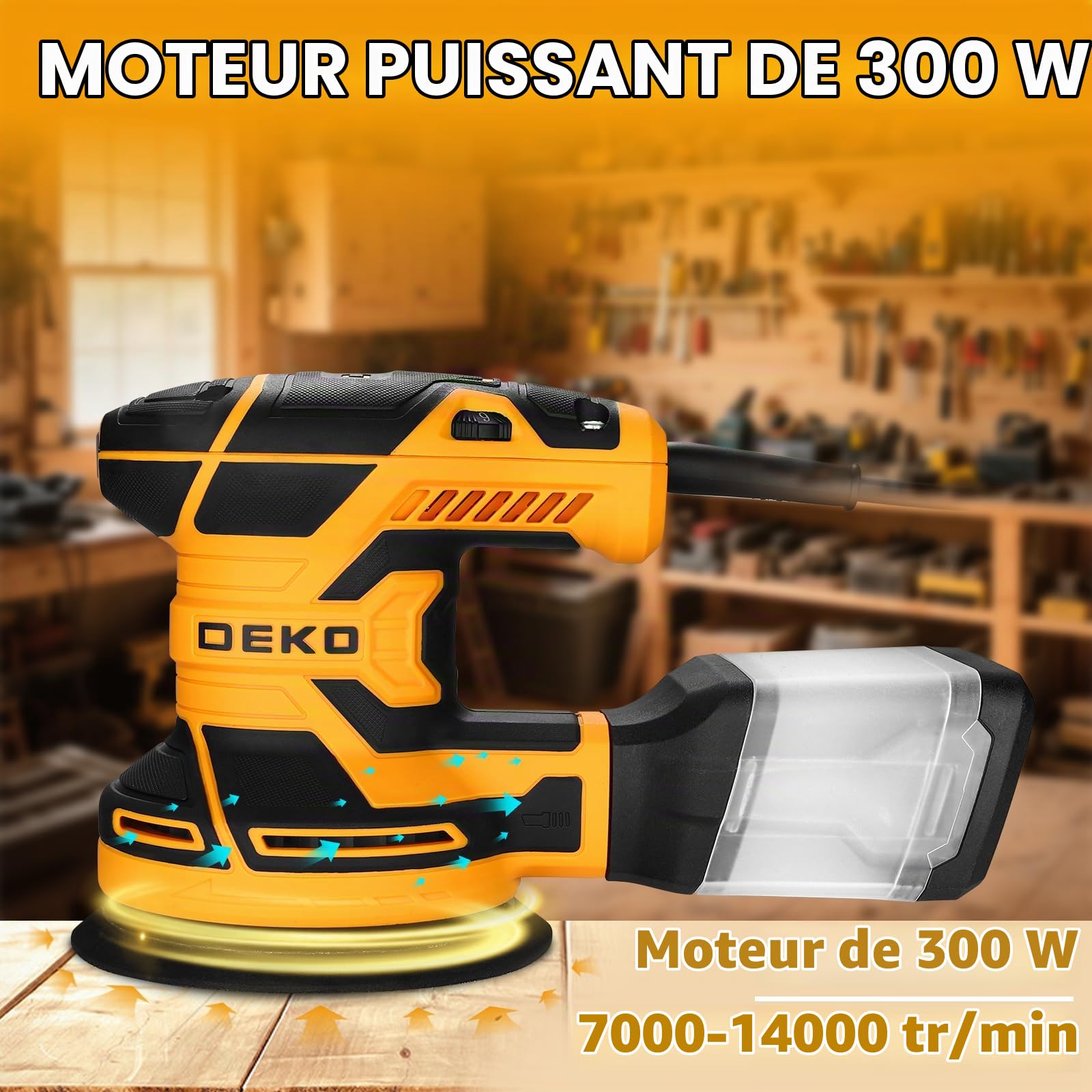 DEKOPRO POWER TOOLS ponceuse excentrique 300 W 125 mm jaune