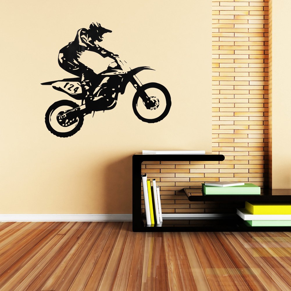 Omabeta Home Décor & Bathroom Décor sticker mural motocross noir PVC amovible 1 pièce