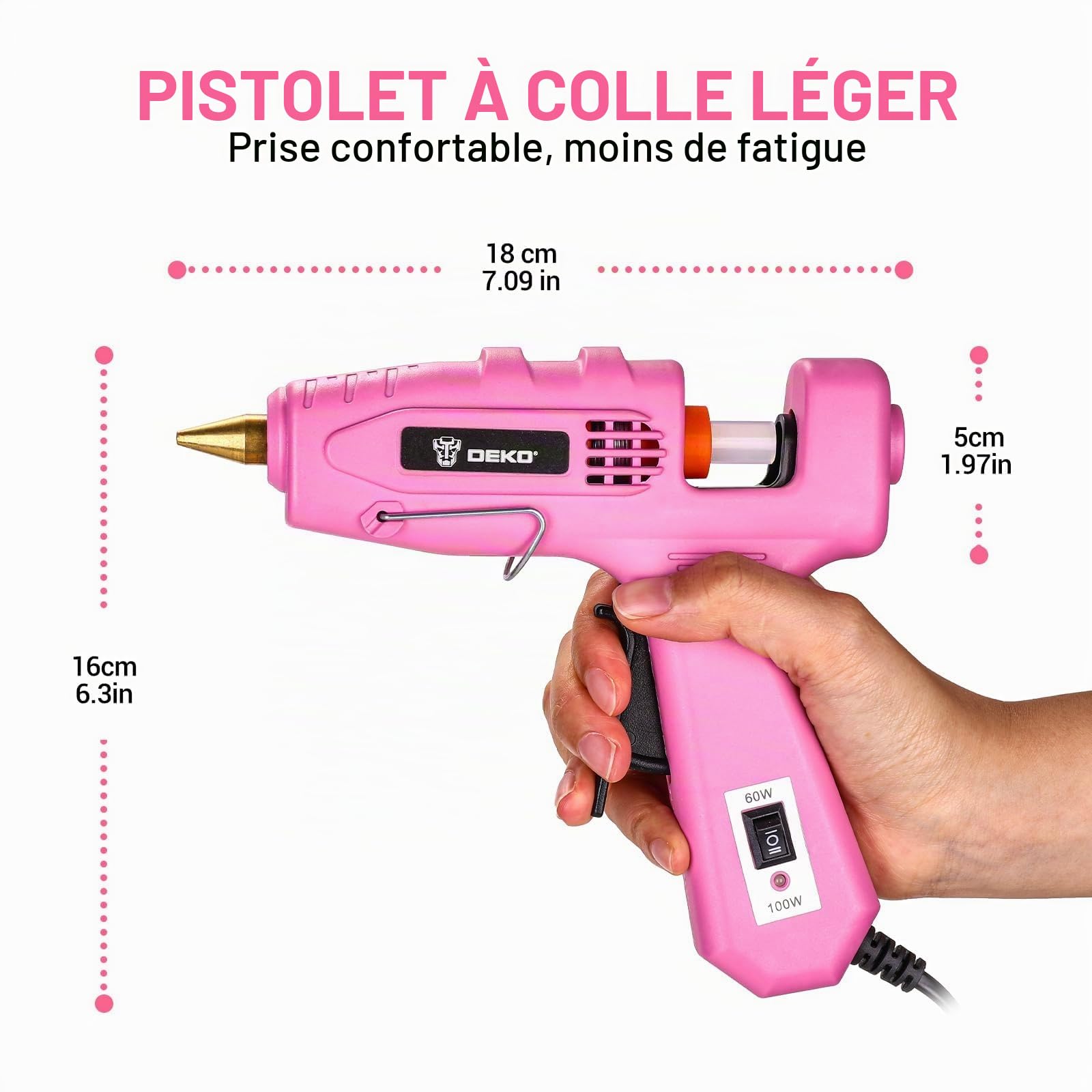 DEKOPRO POWER TOOLS pistolet à colle chaude 60/100 W gris rose, 25 bâtons