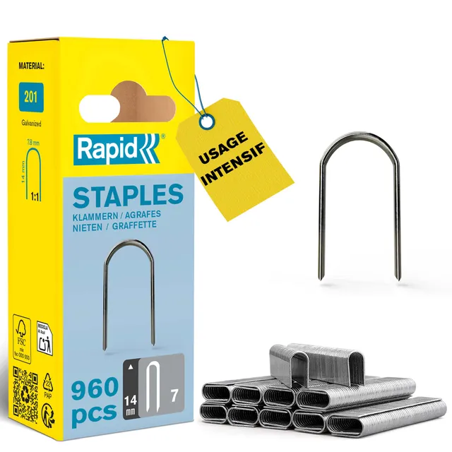 Rapid’os 16 Agrafage n°7 agrafes câble 14 mm, 960 pièces galvanisées