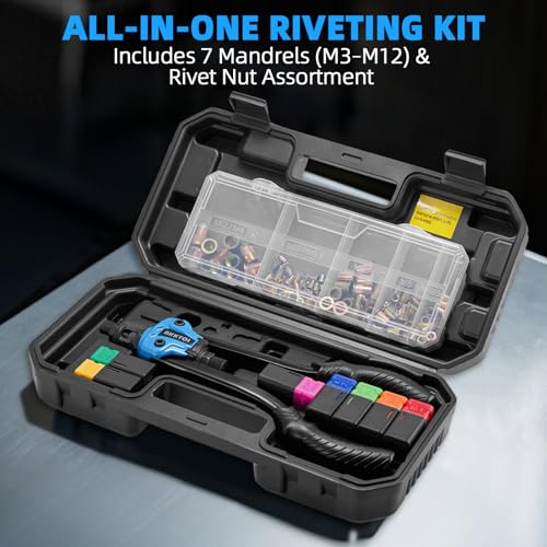 AKKTOL Rivet Nut Tools pince à insert fileté avec coffret, 7 mandrins M3-M12