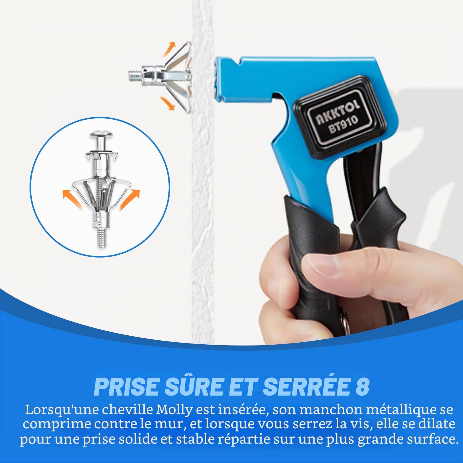 AKKTOL Hollow Wall Anchor Setting Tools pince à chevilles Molly bleue 40 pièces
