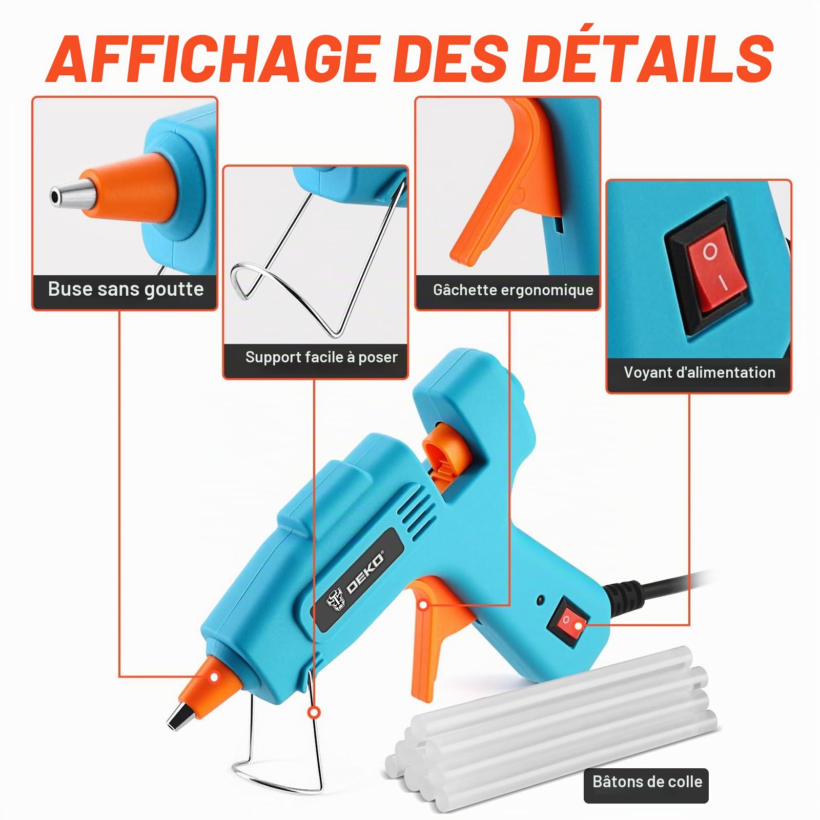 DEKOPRO POWER TOOLS pistolet à colle chaude 50 W turquoise 85 bâtons