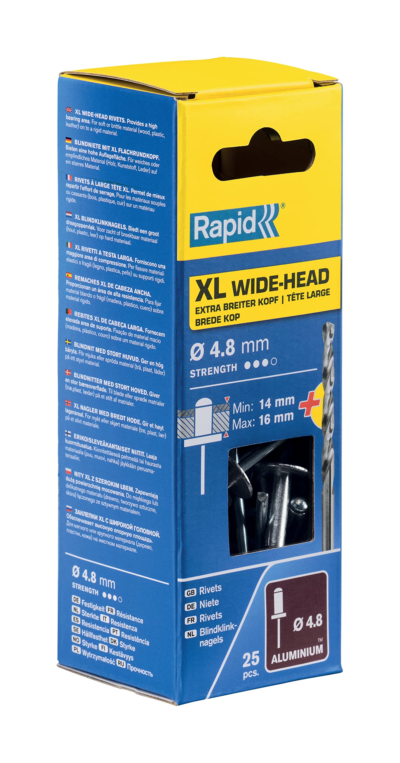 Rapid’os 16 Rivetage Rivets XL Ø 4,8 × 20 mm 25 pièces avec foret