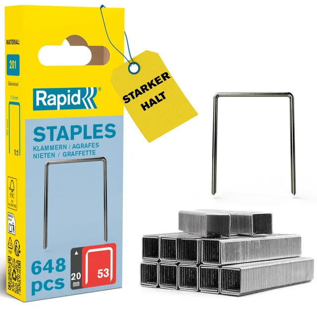 Rapid Agrafage n°53 agrafes 20 mm, 540 pièces galvanisées