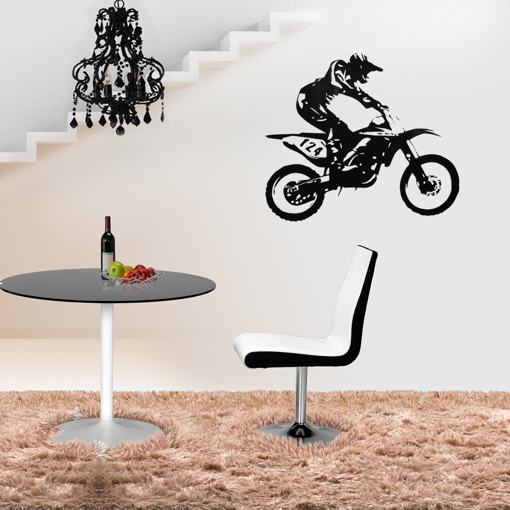 Omabeta Home Décor & Bathroom Décor sticker mural motocross noir PVC amovible 1 pièce