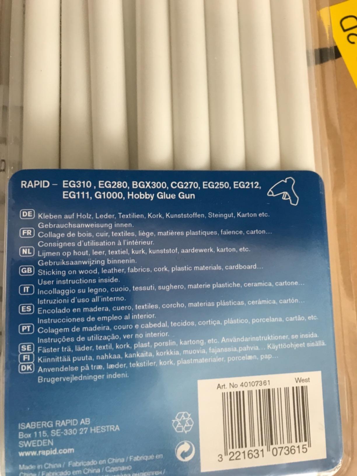 Rapid Collage bâtons de colle universelle blanche 12 mm × 190 mm, 14 pièces