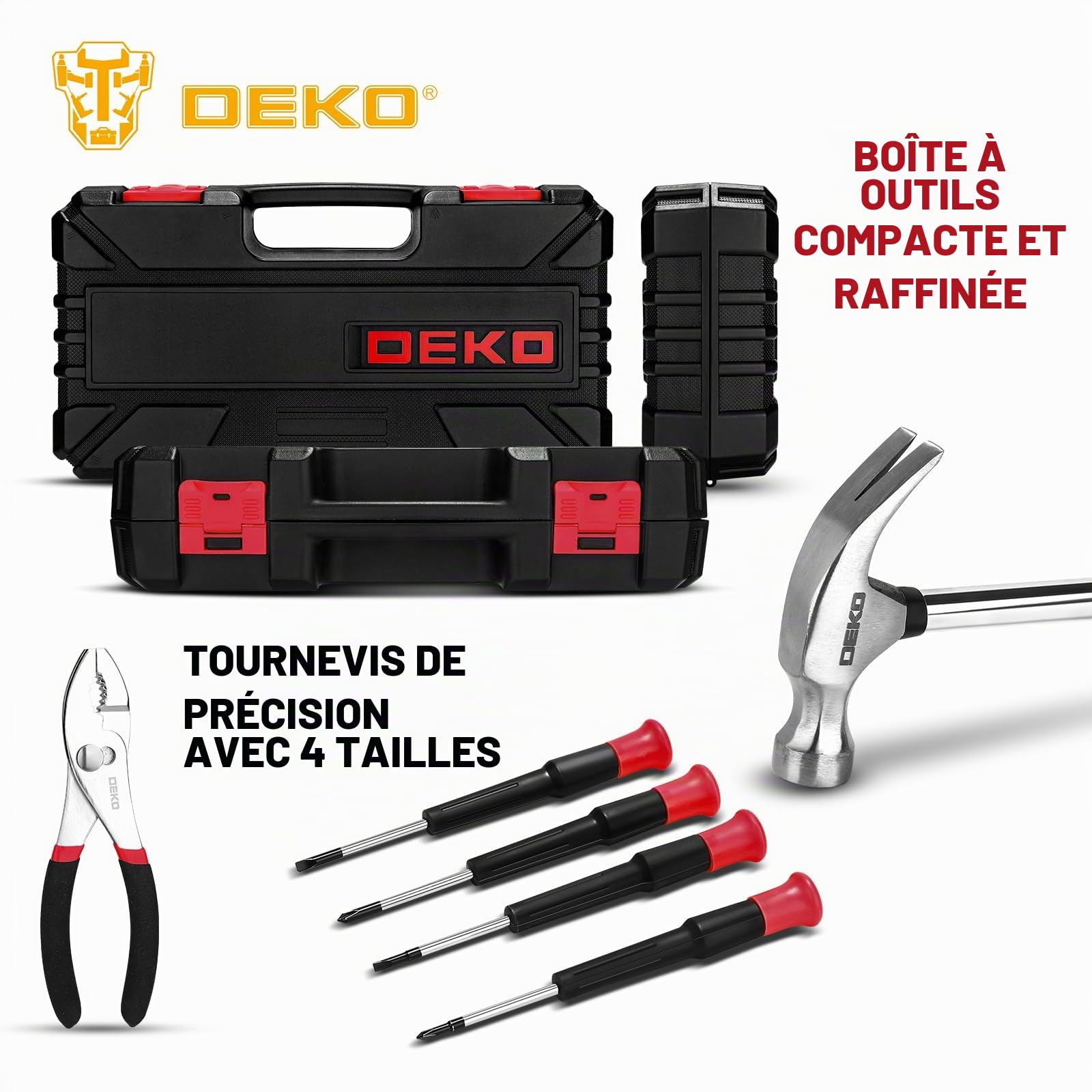 DEKOPRO TOOL KIT TZ62 coffret à outils 62 pièces rouge