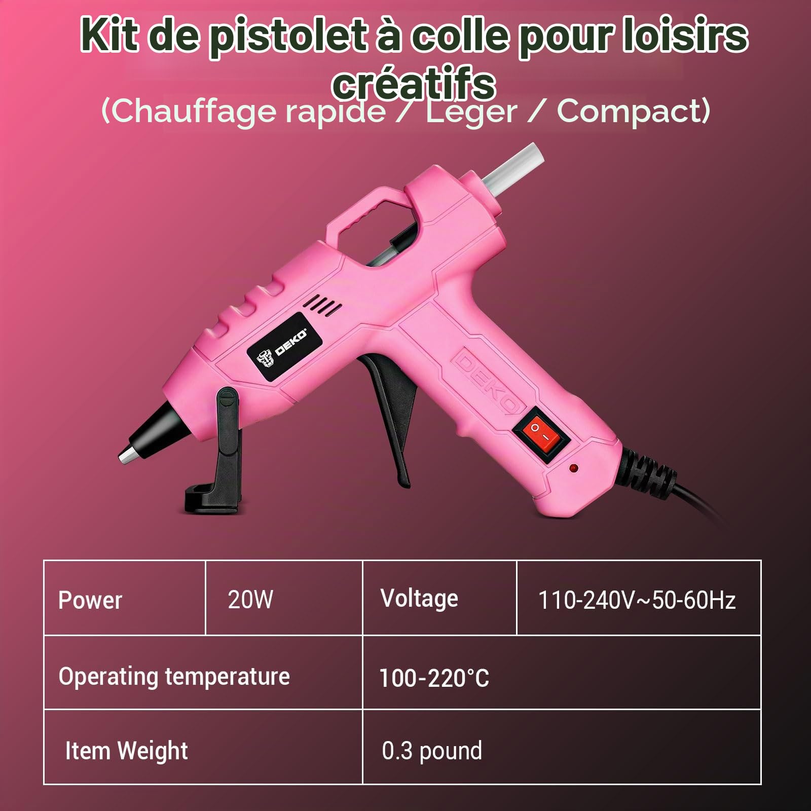DEKOPRO POWER TOOLS pistolet à colle chaude 20 W 30 bâtons 7 mm