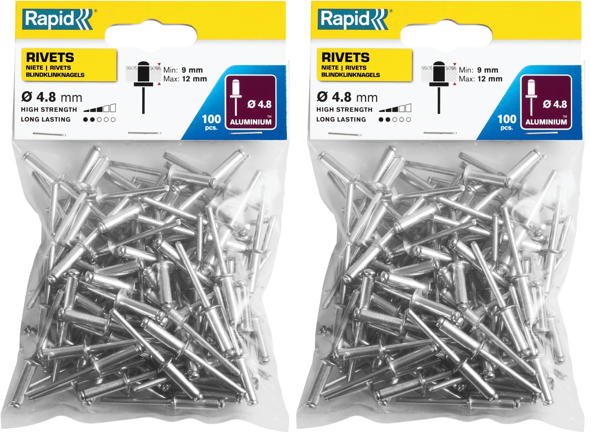 Rapid Rivetage Standard 5000378 rivets 4 × 8 mm, 100 pièces, aluminium