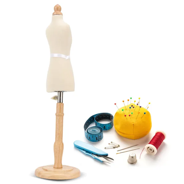 Omabeta Toys & Games mannequin de couture miniature base ronde en bois de hêtre naturel