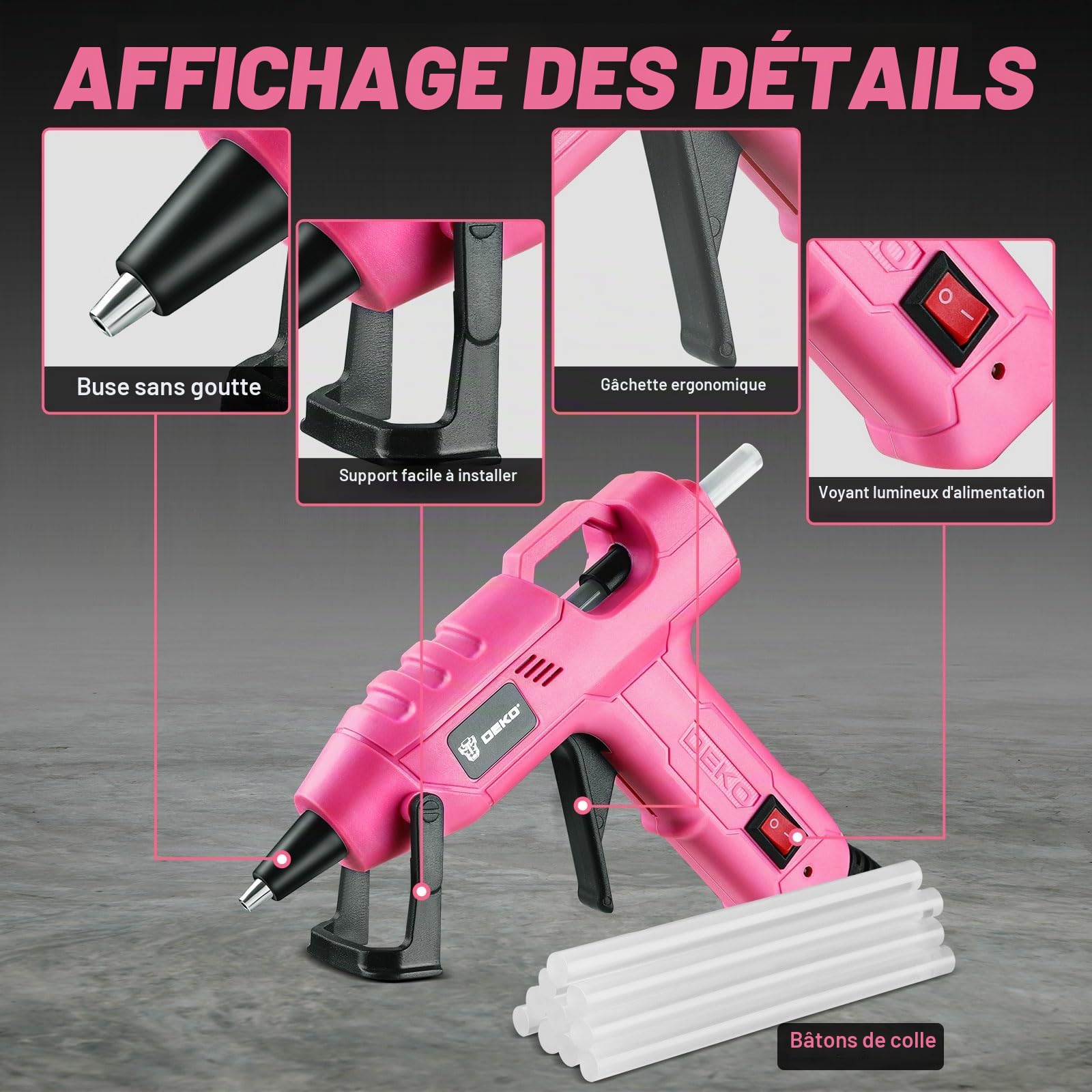 DEKOPRO POWER TOOLS pistolet à colle chaude 20 W 30 bâtons 7 mm